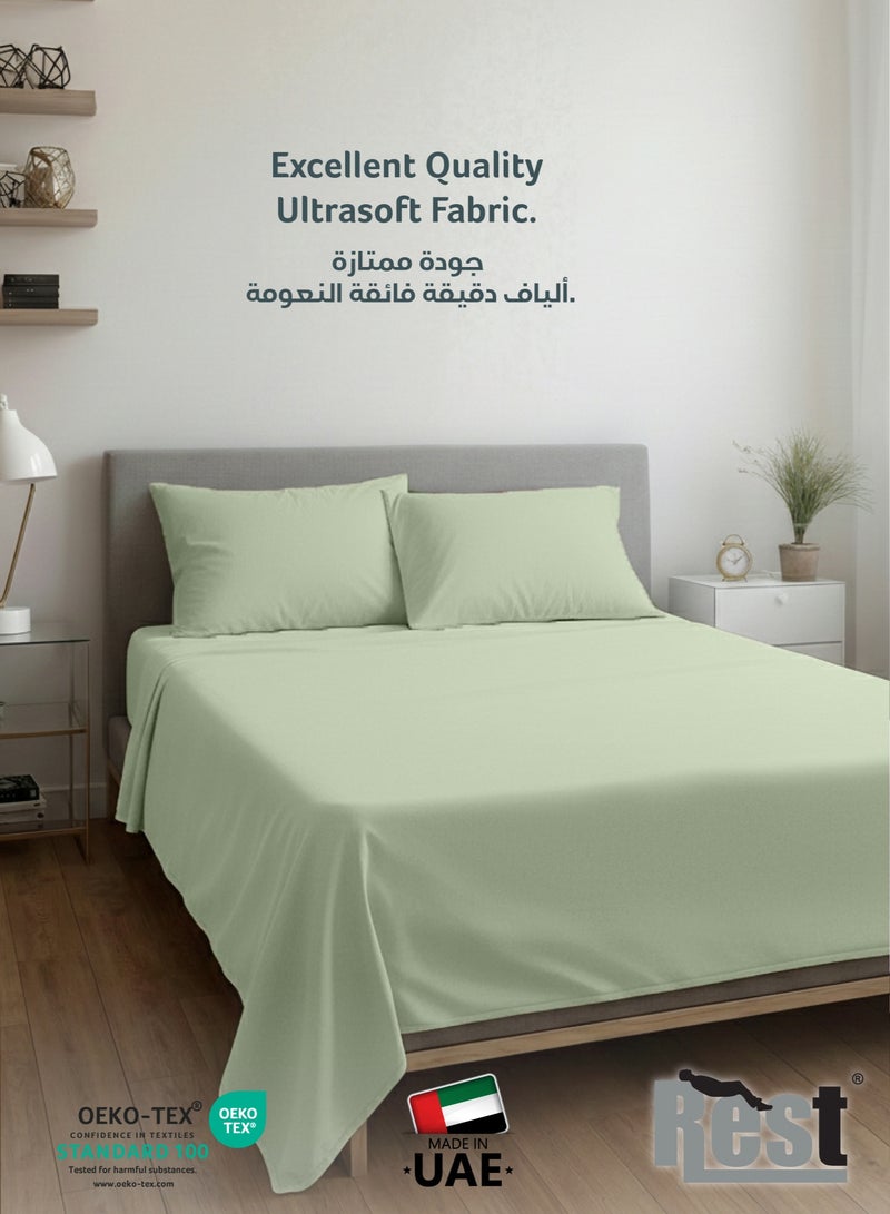 REST 3-Piece Mint Green Plush 240x260  Flat Bedsheet Set Includes 1 Deep Pocket Flat Bedsheet and 2 Pillow Covers, Breathable and Machine Washable - Image 2